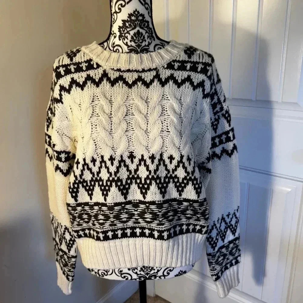 Cozy John Paul Richard Chunky Fairisle/Cable Knit Sweater NWT
